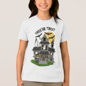 Trick or treat Halloween haunted house met heks Tri-Blend Shirt (Voorkant)