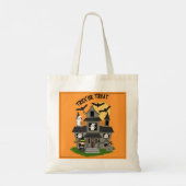 Trick or treat Halloween haunted house oranje Tote Bag (Achterkant)