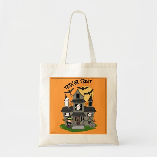 Trick or treat Halloween haunted house oranje Tote Bag (Voorkant)