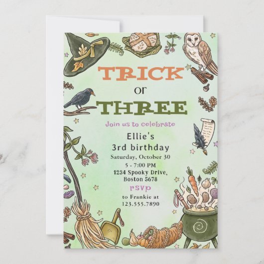 Trick or treat Halloween heks 3e verjaardag Kaart (Voorkant)