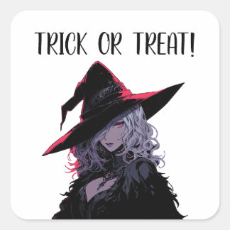 Trick or treat Halloween heks in een zwart Pet Vierkante Sticker