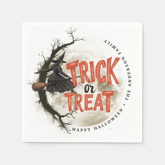 Trick or treat Halloween  heks op Broom Servet (Voorkant)