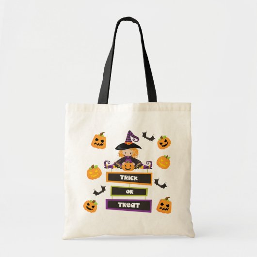 Trick or Treat Halloween Heks Pompoen Tote Bag (Voorkant)