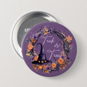 Trick Or Treat Halloween Heksenhoed Knop Ronde Button 7,6 Cm