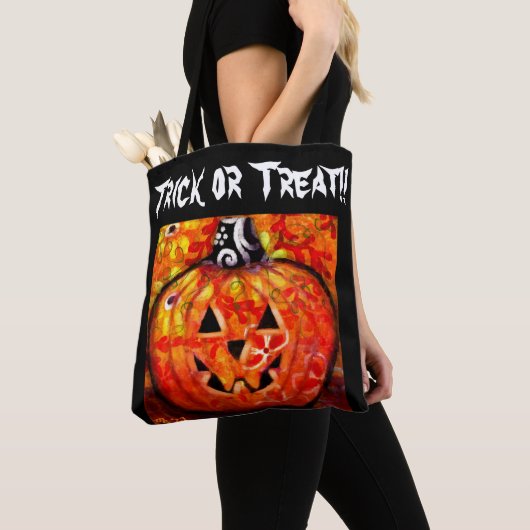 Trick or treat Halloween Jack-O-Lantern Whimsical Tote Bag (Dichtbij)