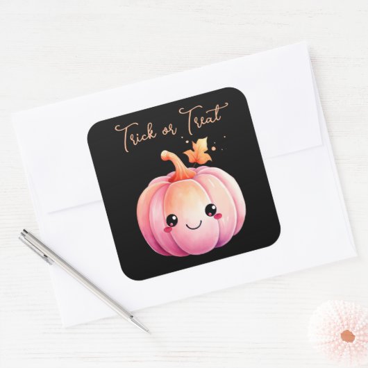 Trick or treat Halloween Kawaii Pumpkin Vierkante Sticker (Envelop)