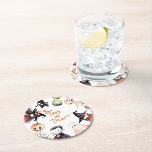 Trick or treat Halloween Kostuumfeest Verjaardag Ronde Kartonnen Onderzetter (Insitu)