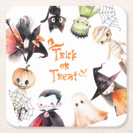 Trick or treat Halloween Kostuumfeest Verjaardag Ronde Kartonnen Onderzetter