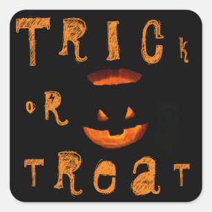 Trick or Treat Halloween Lichtgevende Pompoen Vierkante Sticker