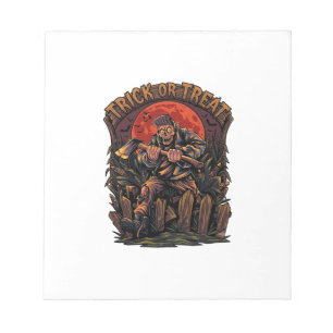 Trick Or Treat Halloween Moordenaar Skelet Bijl Ro Notitieblok