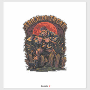 Trick Or Treat Halloween Moordenaar Skelet Bijl Ro Sticker