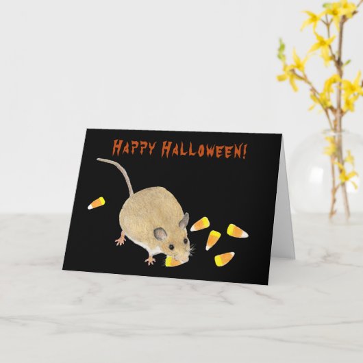 Trick or treat Halloween-muis met snoepkernen Kaart (Gele Bloem)