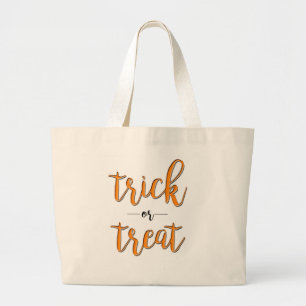 trick or treat halloween oranje zwart eenvoudig grote tote bag