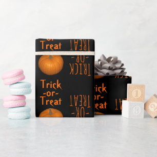 Trick-or-Treat Halloween Oranje zwarte pompoenen Cadeaupapier