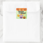 Trick or treat, Halloween owl, Funny Halloween Vierkante Sticker (Tas)