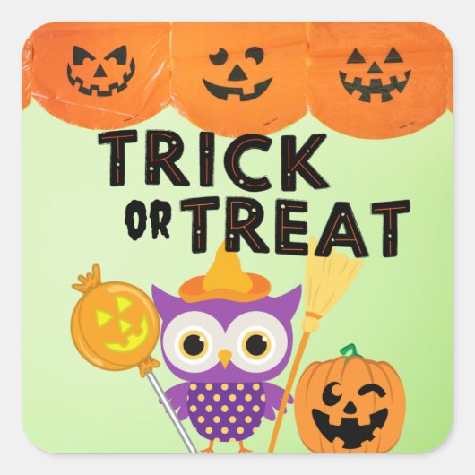 Trick or treat, Halloween owl, Funny Halloween Vierkante Sticker (Voorkant)