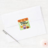 Trick or treat, Halloween owl, Funny Halloween Vierkante Sticker (Envelop)