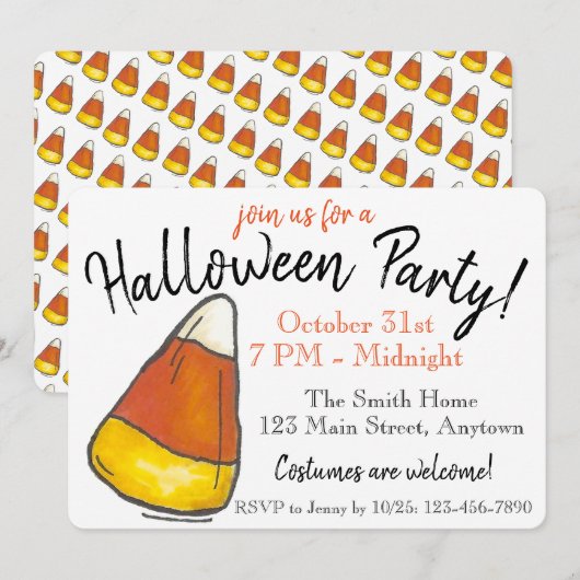 Trick or treat Halloween Party Candy Corn Kaart (Voorkant / Achterkant)