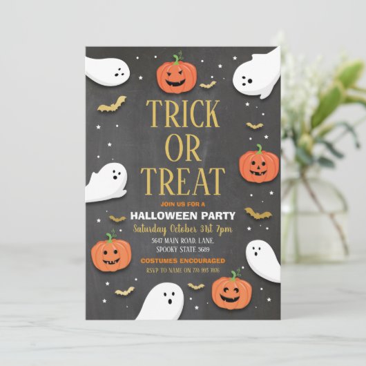 trick or treat Halloween Party Ghosts Bags Gold Kaart (Staand voorkant)