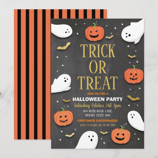 trick or treat Halloween Party Ghosts Bags Gold Kaart (Voorkant / Achterkant)