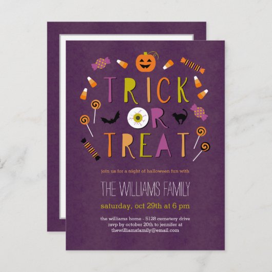 Trick or treat Halloween Party Invitation Briefkaa Uitnodiging Briefkaart (Voorkant / Achterkant)
