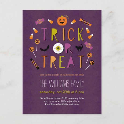 Trick or treat Halloween Party Invitation Briefkaa Uitnodiging Briefkaart (Voorkant)