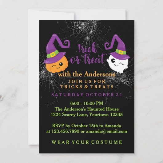 Trick or treat Halloween Party Invitation Kaart (Voorkant)