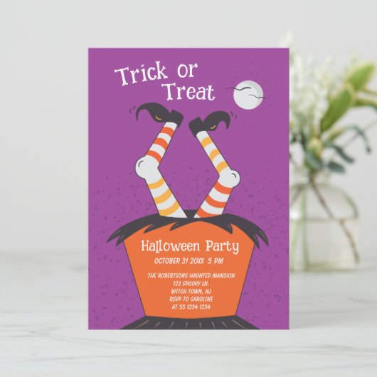 Trick or treat Halloween Party Invitation Kaart (Staand voorkant)