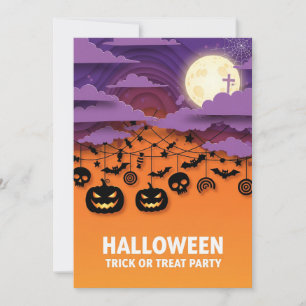 Trick or treat Halloween Party Invitation Kaart