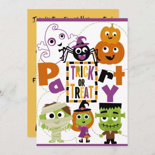Trick or treat Halloween Party Invitation Kaart (Voorkant / Achterkant)