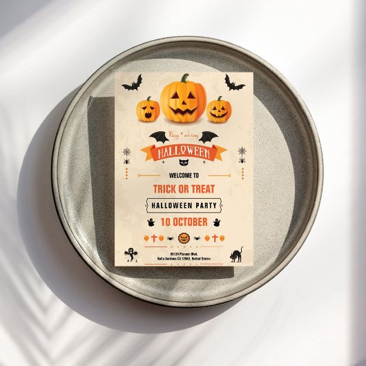 Trick or treat Halloween Party Invitation Kaart