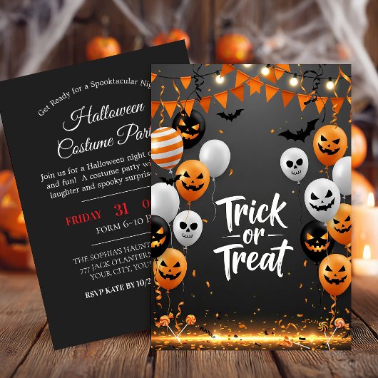 Trick or treat Halloween Party Invitation Kaart