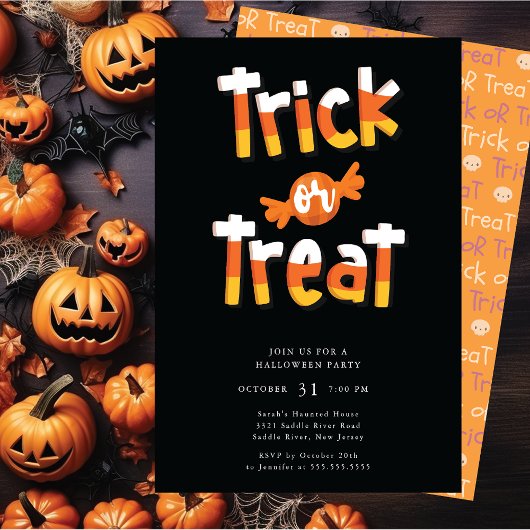 Trick or treat Halloween Party Invitation Kaart
