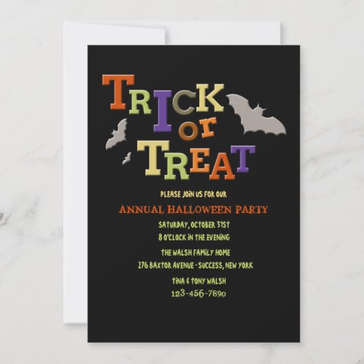 trick or treat Halloween Party Invitation Kaart (Voorkant)