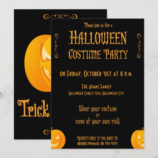Trick or treat Halloween Party Invitations Pumpkin Kaart (Voorkant / Achterkant)