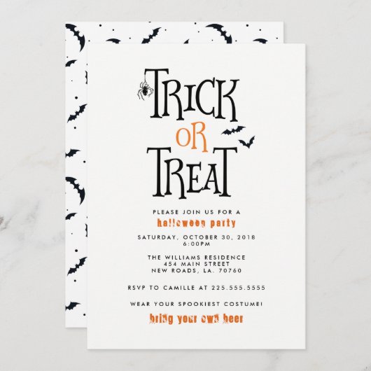 trick or treat Halloween Party Kaart (Voorkant / Achterkant)