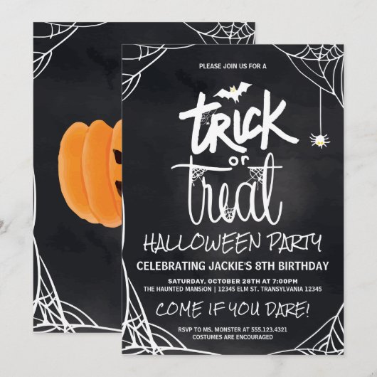 Trick or treat Halloween Party Kaart (Voorkant / Achterkant)