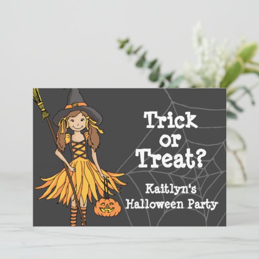 Trick or treat Halloween party uitnodiging (Staand voorkant)
