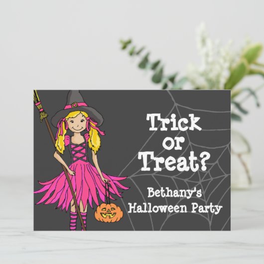 Trick or treat Halloween party uitnodiging (Staand voorkant)