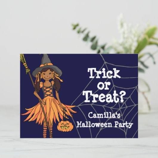 Trick or treat Halloween party uitnodiging (Staand voorkant)