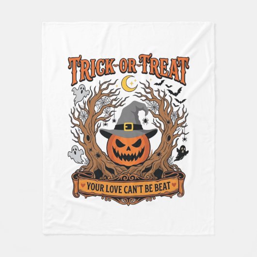 Trick Or Treat Halloween Pompoen Heksenhoed Spooky Fleece Deken (Voorkant)