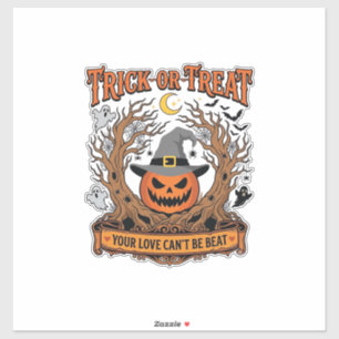 Trick Or Treat Halloween Pompoen Heksenhoed Spooky Sticker