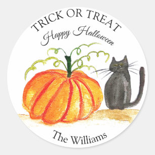 Trick or treat Halloween Pompoen Kat Schattig Ronde Sticker