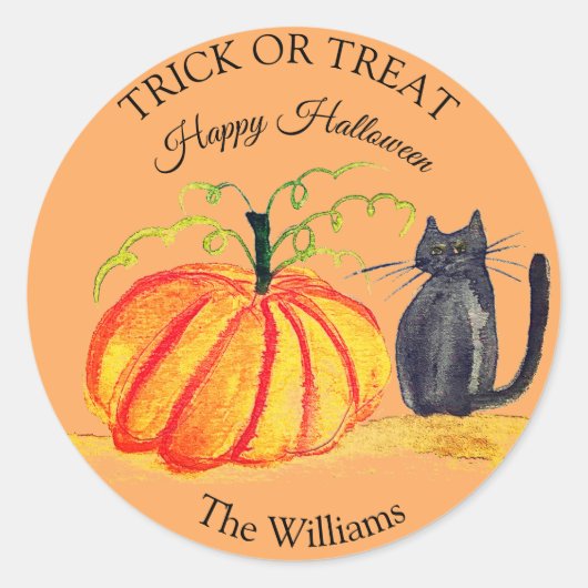 Trick or treat Halloween Pompoen Kat Schattig Ronde Sticker (Voorkant)