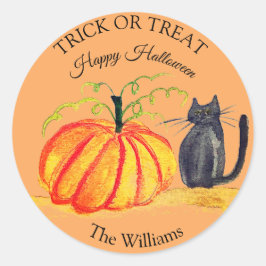 Trick or treat Halloween Pompoen Kat Schattig Ronde Sticker