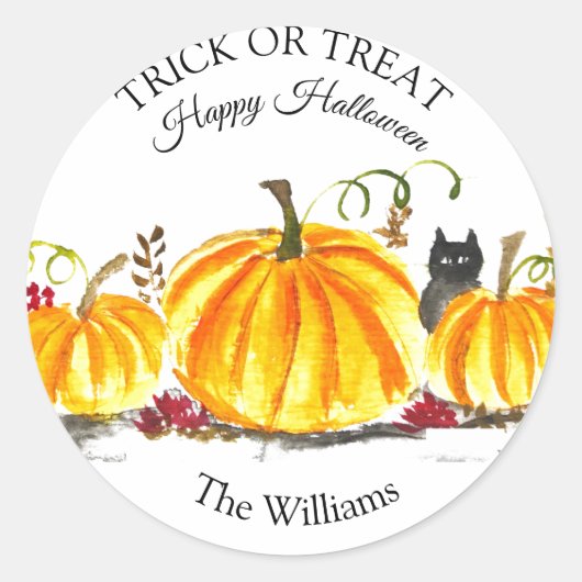 Trick or treat Halloween Pompoen Kat Schattig Ronde Sticker (Voorkant)