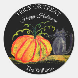 Trick or treat Halloween Pompoen Kat Schattig Ronde Sticker