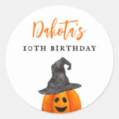 Trick or treat Halloween Pompoen Verjaardagsgunst Ronde Sticker (Voorkant)