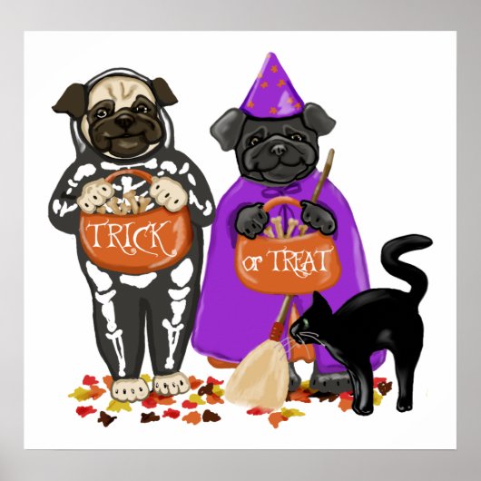  Trick or treat Halloween Pugs Posters (Voorkant)