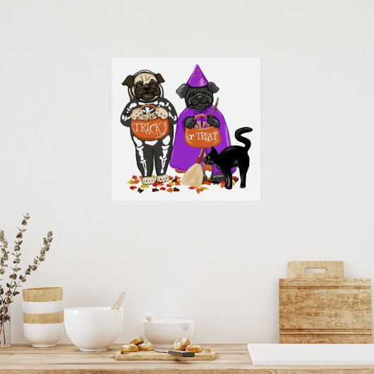 Trick or treat Halloween Pugs Posters (Keuken)